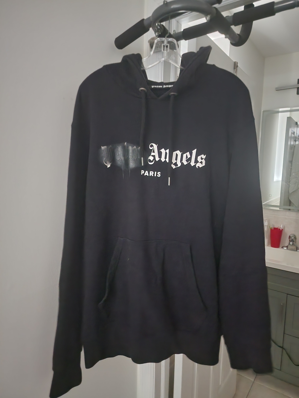 Palm Angels Black Hoodie with White Paris Script